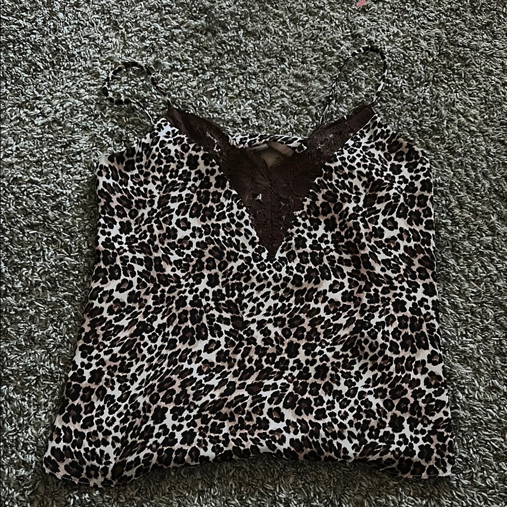 Leopard Print Lace Trim Cami Top